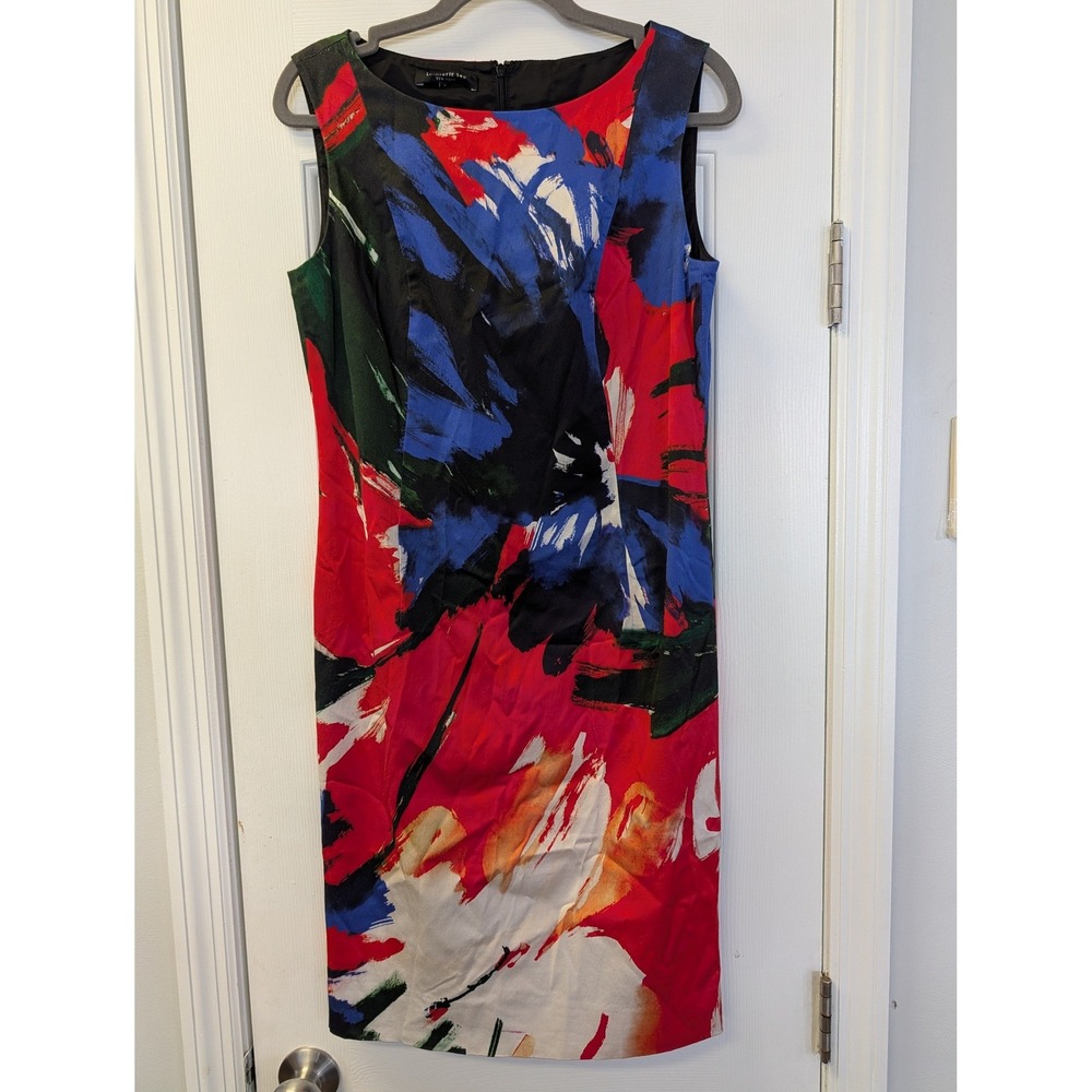 Lafayette 148 New York Abstract Floral Sheath Dress Art to wear Cotton Blend 6